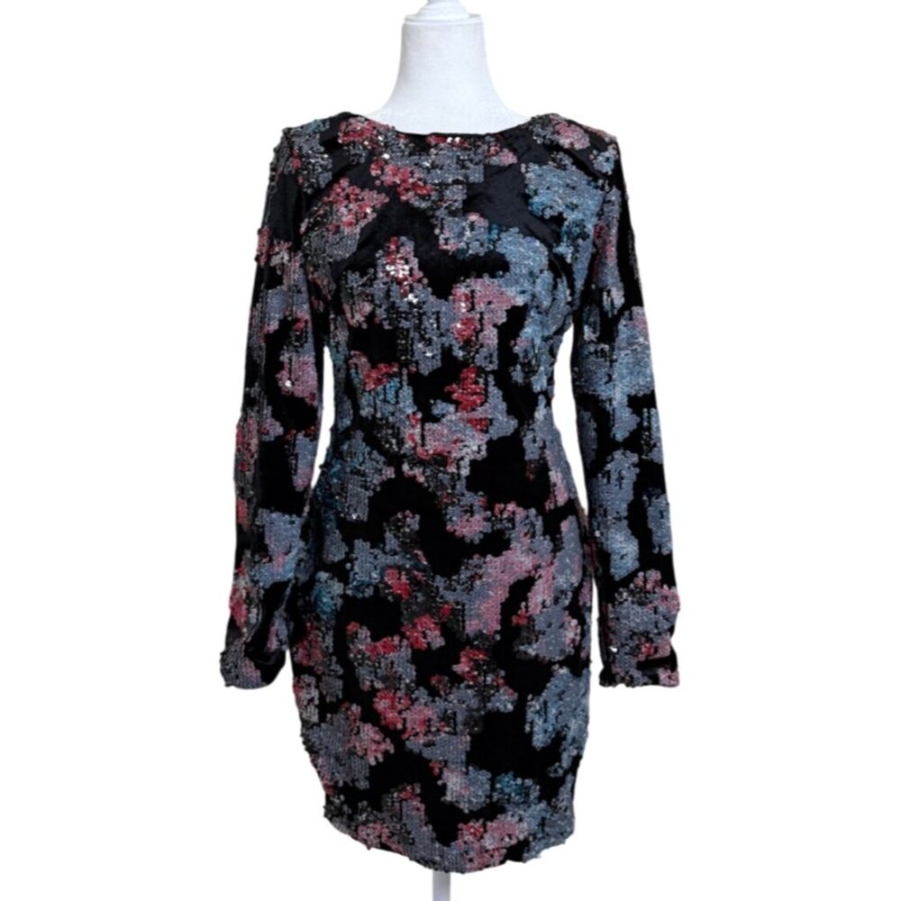 Dress The Population Sequin Bodycon Lola Dress Long Sleeve Size M NEW